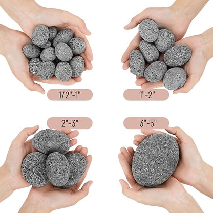 Skyflame Black Natural Tumbled Stones Round Lava Rock Pebbles for Indoor Outdoor Gas Fire Pit | Fireplaces | Garden Landscaping Decoration | Cultivation of Potted Plants | 10 Pounds | 2-3 Inch Size