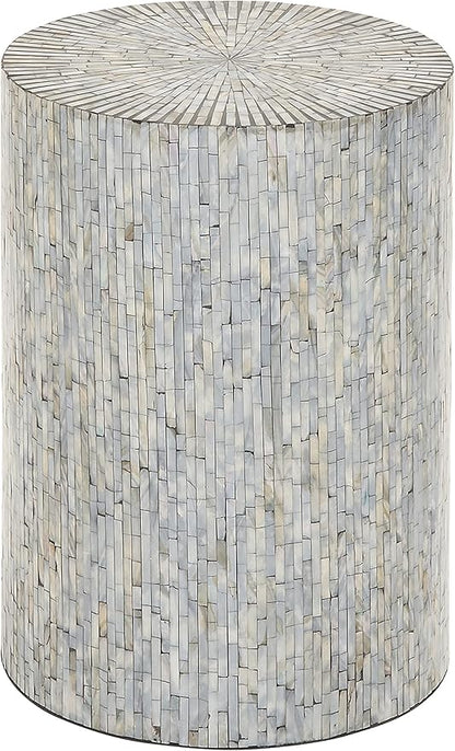 Deco 79 Mother of Pearl Shell Handmade Side End Accent Table Mosaic End Table, Side Table 14" x 14" x 20", Light Blue