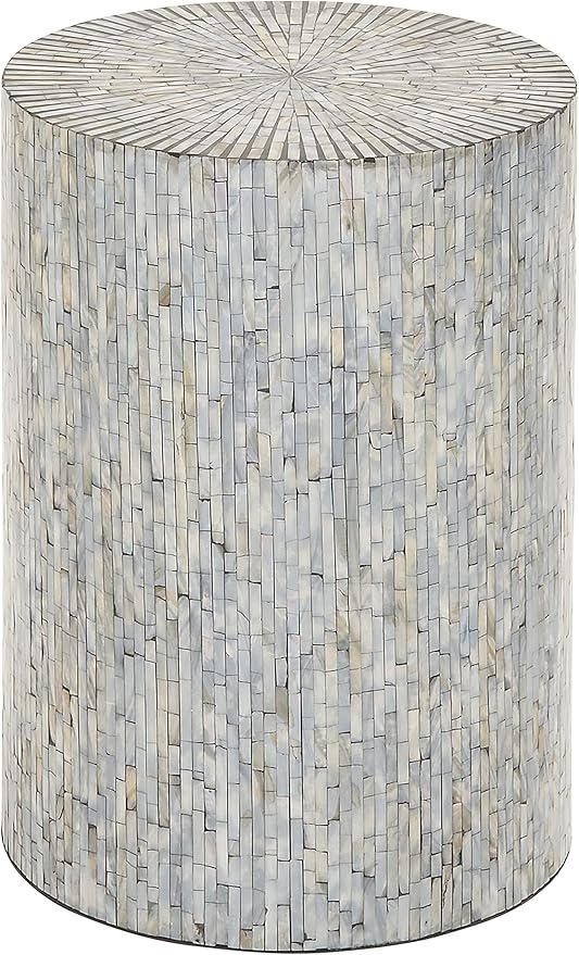 Deco 79 Mother of Pearl Shell Handmade Side End Accent Table Mosaic End Table, Side Table 14" x 14" x 20", Light Blue
