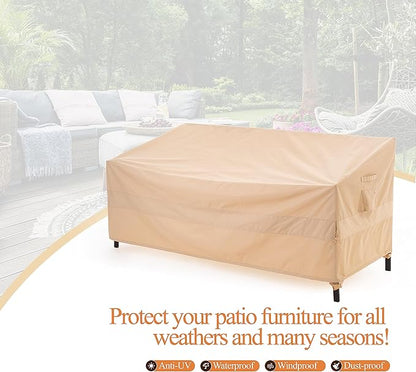 WJ-X3 Ripstop 3-Seater Outdoor Couch Cover, Heavy Duty Patio Sofa Cover,Waterproof & Wind Resistant,82W x 39D x 36H, Beige