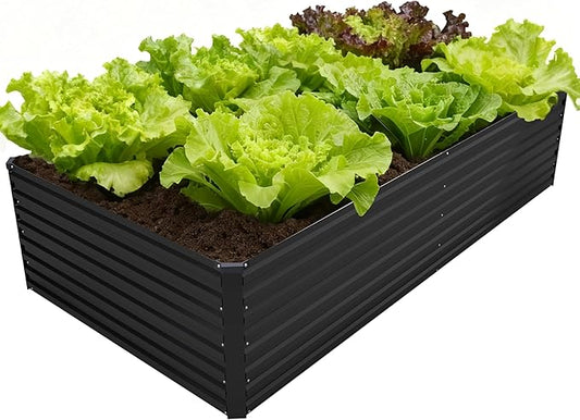 DIIYIV Galvanized Raised Garden Bed Kit Outdoor Patio,8x4x2ft Large Rectangular Metal Planter Boxes,Deep Root Box Planter for Gardening,Vegetables,Flowers,Herbs-Black