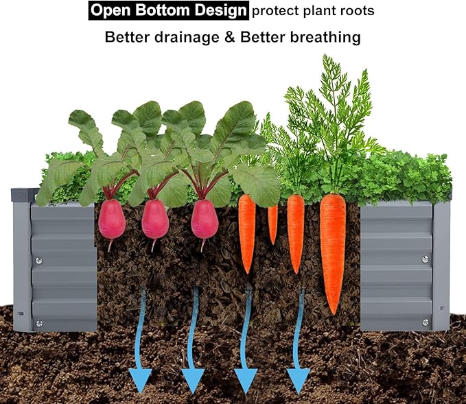 Meberam 2 Pack 12x4x1FT Galvanized Raised Garden Beds Kit Outdoor Metal Gardening Planter Box for Vegetable Elevated Flower Herbs,Gray