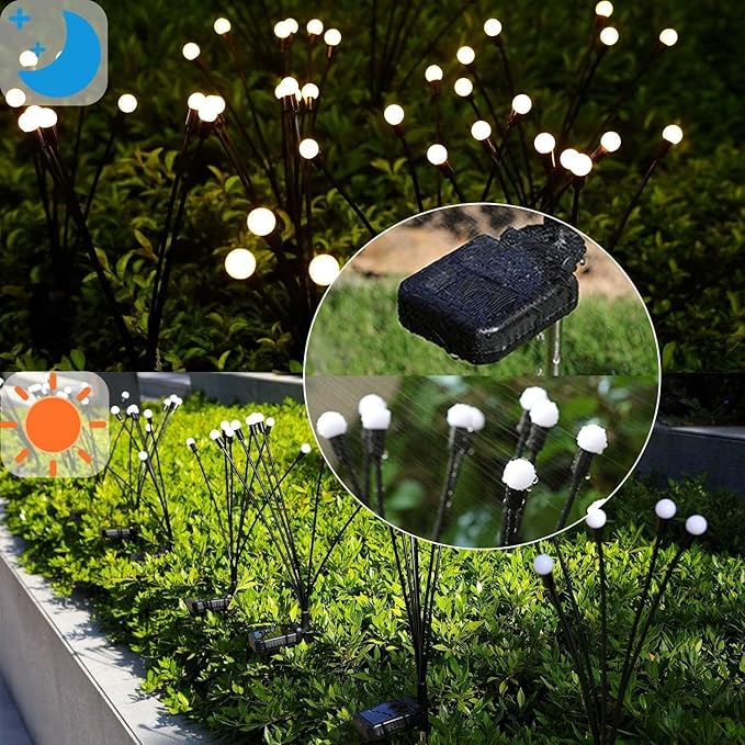 ZFNN Solar Firefly Lights 16 LED Swaying Outdoor Waterproof Decorative Lights for Yard Patio Pathway Lawn Decorations 2 Pack