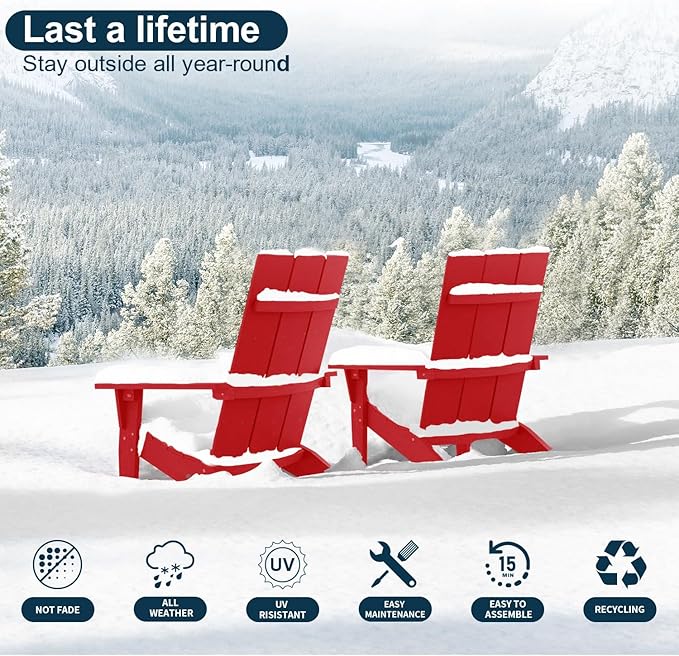 MXIMU Adirondack Chair Set of 6: Modern Adirondack Chairs Fire Pit Chairs Plastic Outdoor Chairs for Lawn Backyard Deck Garden Camping (Red)