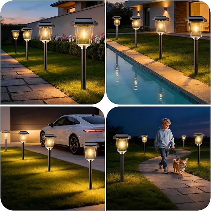 16Pack Solar Pathway Lights Outdoor, LED Solar Lights Outdoor Waterproof, Garden Light Solar Powered, Stake Landscape Lighting for Outside Yard Driveway Walkway Sidewalk Path Lawn Patio Garden Decor