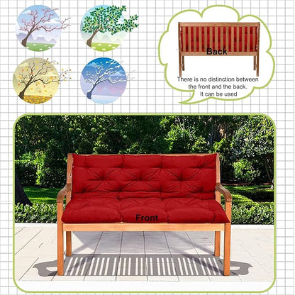 Swing Replacement Cushions with Backrest, 2 or 3 Seater Waterproof Non-Slip Overstuffed Swing Pad, Indoor/Outdoor Bench Cushion for Porch Chair Swings Garden Furniture (Red, 40 * 71 in)