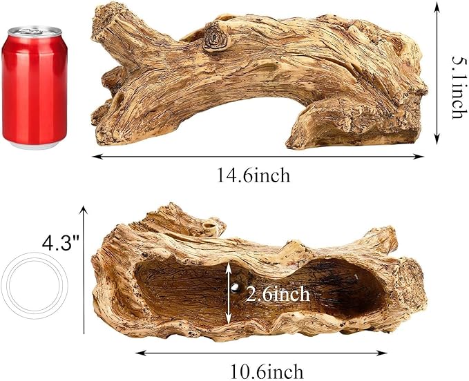 Artificial Driftwood Planter, Resin Tree Root Stump Succulent Pot with Drainage Hole, Vintage Log Shape Container for Cactus Herbs, Rustic Home Garden Decoration (14.6 Inch)