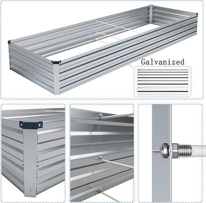 MGNO 2pcs 12x4x1FT Galvanized Raised Garden Bed-Outdoor Planter Box for Vegetables-Metal Garden Bed,RRectangle Planting Box for Herb,Flower