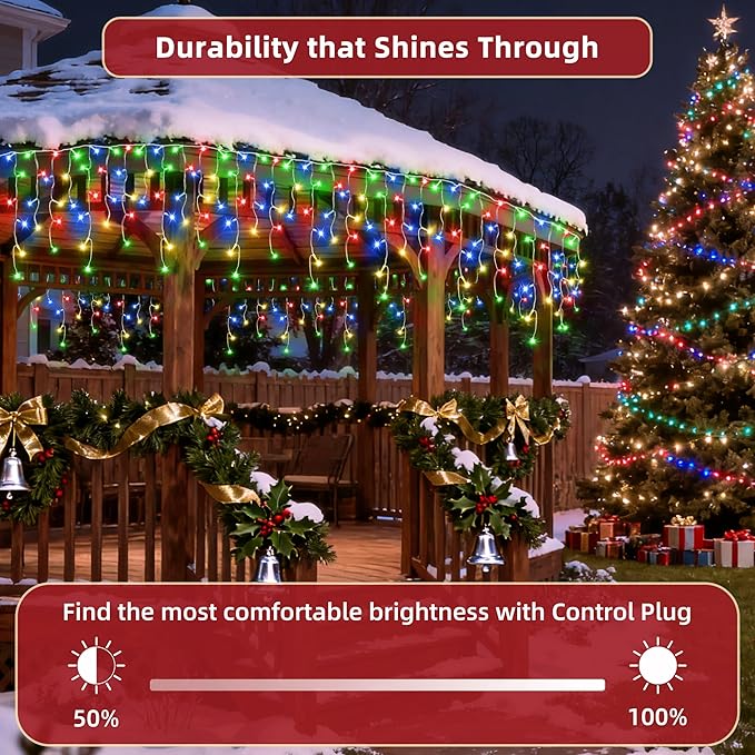 810 LED Christmas Lights Outdoor 82FT with 180 Drops, Christmas Decorations Hanging Lights 12 Modes, Dimmable Outsite Fairy String Lights for Wedding Party Holiday Winter Wonderland Decor Multicolor
