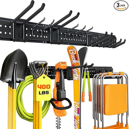 Garage Tool Organizer Wall Mount 49.5 inches with 10 Adjustable Heavy-Duty Hooks, Garage Organization, Garden Tool Storage Rack, Yard, and Shed, Holds Up to 400 lbs