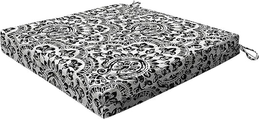 Honeycomb Indoor/Outdoor Sorrento Black and White Dining Seat Cushions: Recycled Polyester Fill, Weather Resistant, Pack of 2 Patio Cushions: 20 inch W x 20 inch D x 4 inch T, 2 Count (Pack of 1)