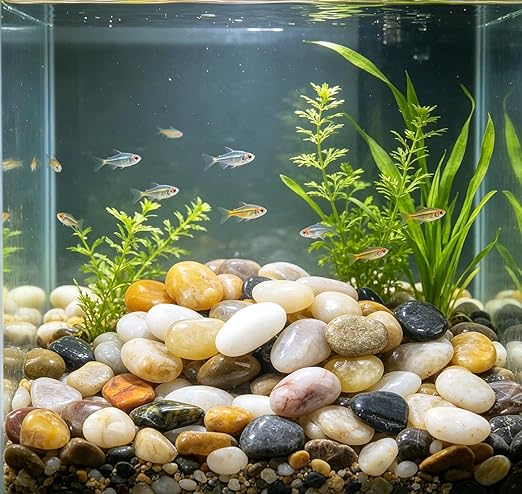 SIDONG 10 LB Mixed River Rocks, 0.3-0.5 Inches High Polished Pebbles for Indoor Plants, Aquarium Rocks Used in Fish Tank, Decorative Stones for Plants, Vases, Home Décor, Crafting, Garden Landscaping