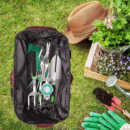 Garden Tool Bag with Interior Exterior Side Pockets, Gardening Tote Bag for Garden Plant Tool Set Store Content Bag, 8 Storage Pockets (Red)