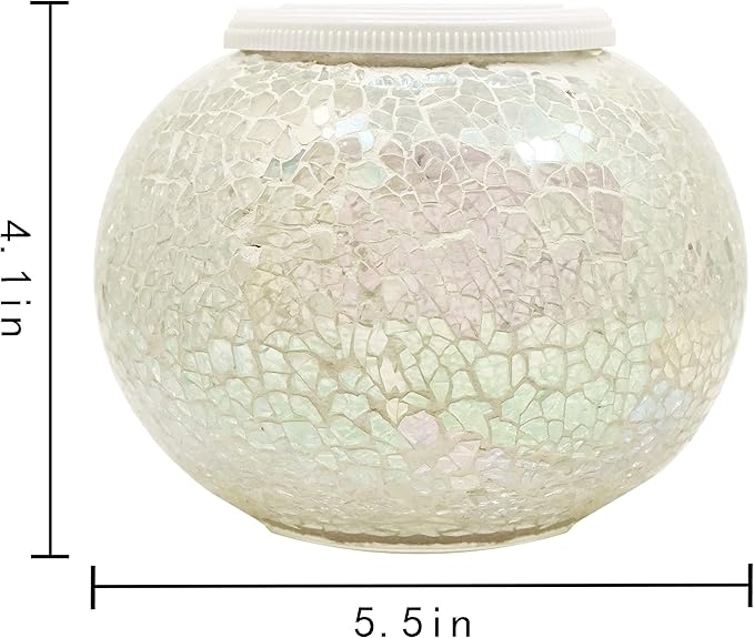 Color Changing Solar Powered Mosaic Glass Ball Lights, Rechargeable Solar Lantern Table Lights, Waterproof LED Garden Night Lights for Patio Yard Outdoor Decor (White)