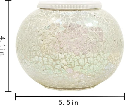 Color Changing Solar Powered Mosaic Glass Ball Lights, Rechargeable Solar Lantern Table Lights, Waterproof LED Garden Night Lights for Patio Yard Outdoor Decor (White)