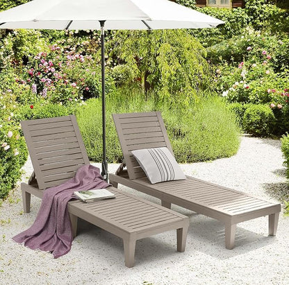 Nestl Sun Tanning Chair - Sand Beige Chaise Lounge Chair Outdoor, Lightweight Pool Lounge Chairs Set of 2, Adjustable 5-Position Reclining Lawn Chair, Waterproof Beach Outdoor Lounge Chairs
