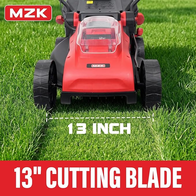 MZK 20V 13" Electric Lawn Mower, Brushless Cordless Lawn Mower with 4-Position Height Adjustment, Walk-Behind Push Mowers with 8 Gallon Grass Bag, 2 x 4.0Ah Batteries & Charger Included, LM13B8