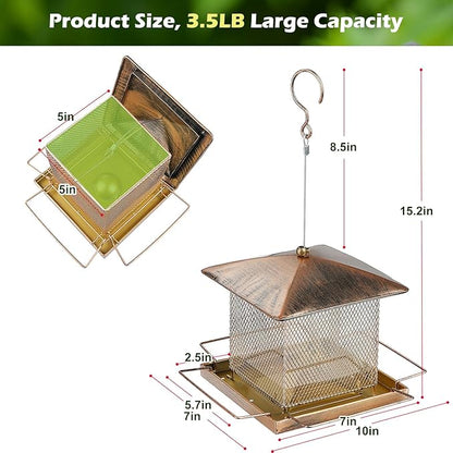 Bird Feeder, Heavy Duty Metal Bird Feeders for Outdoor Hanging, Waterproof Wild Birdfeeder for Garden Yard Outside Backyard, 3.5LB Large Capacity