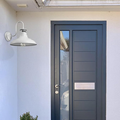 2 Pack Farmhouse Gooseneck Wall Sconce Barn Lights,Motion Sensor and Dusk to Dawn Outdoor Wall Mount Lighting Fixtures,3 Modes Exterior Porch Light IP65 Waterproof E26 Matte White Wall Lamp for Patio