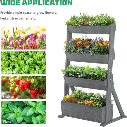 DoCred Vertical Wooden Raised Garden Bed, 4 Tier Garden Planters Freestanding Wood Plant Stand Flower Rack Wooden Planter Box for Plants Herbs Flowers Vegetables Outdoor Indoor Gardening