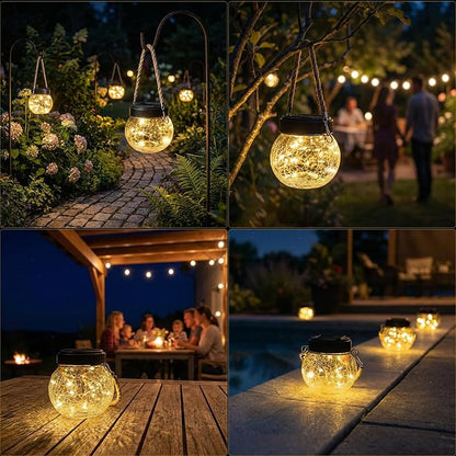 ROSHWEY 4 Pack M Size Solar Lantern Gifts for Women - Outdoor Solar Lanterns Waterproof with 15 LED Hanging Garden Patio Backyard Decor Lights for Halloween Christmas Easter Gift