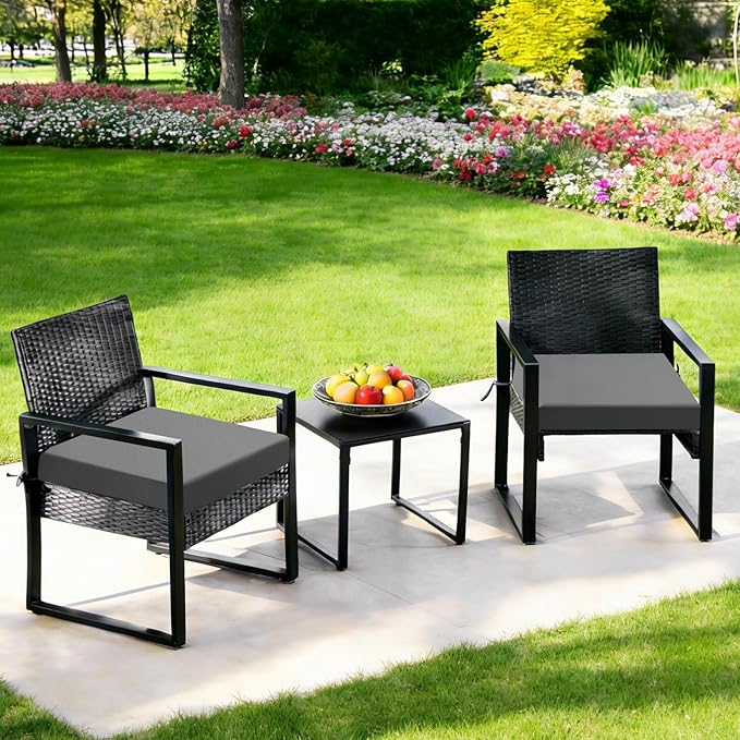 Outdoor Chair Cushions set of 4, 19x19x3 Inch Waterproof & Fade Resistant Patio Furniture Seat Cushions with Ties, Square Outdoor Dining Chair Cushions for Lawn, Garden, Deck & Yard, Dark Grey