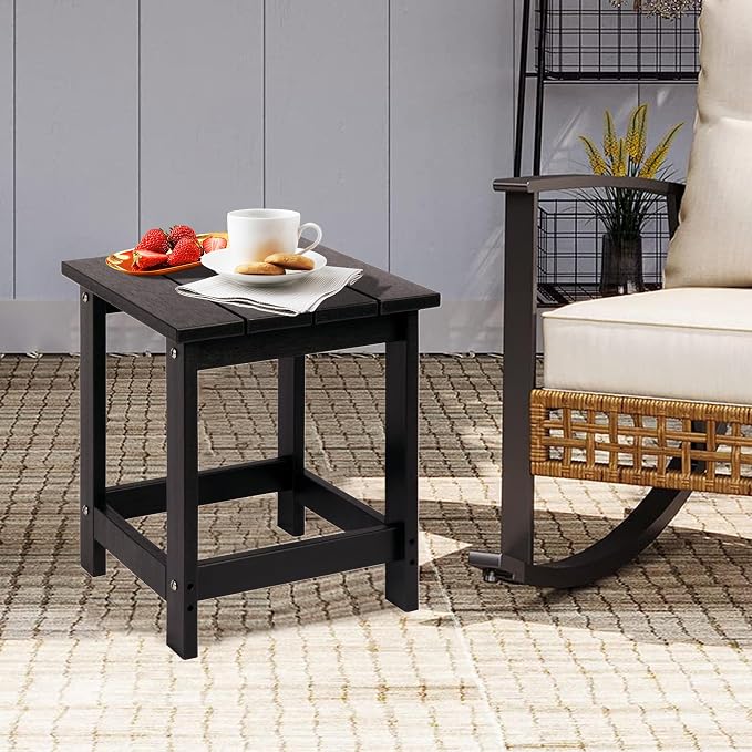 LZRS Adirondack Outdoor Side Table – Durable Weather-Resistant HDPE Patio End Table for Porch, Deck, Pool, Garden,Sturdy and Easy Assembly, Black