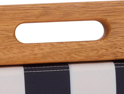 SAFAVIEH Outdoor Patio Furniture Collection – Loren Solid Eucalyptus Wood Folding Sling Chair Set of 2 with Navy & White Striped Fabric Seat, Coastal Style (PAT7040F-SET2)