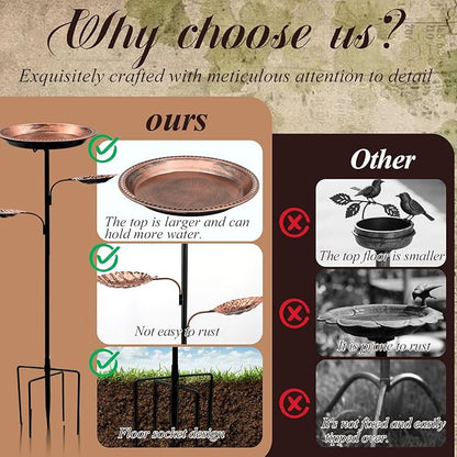 Metal Bird Bath for Outdoors,12 Inch Bath Bowl with 2 Bird Feeders,All Metal Rustproof Standing Birdbaths for Garden Yard Lawn Patio Outdoor Decor,Upgraded 5-Pronged Base (Antique Bronze)
