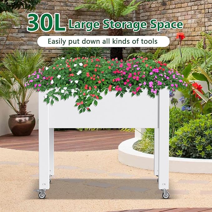 Vixzen Raised Garden Bed Outdoor,Reinforced Large Planter Box with Wheels,Mobile Planter Bed Box for Backyard, Patio, Balcony (Ashen, 30.04 * 17.72 * 28.9)