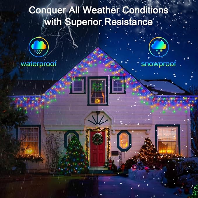 164FT 1620 LED Outdoor Christmas Lights - 360 Ice Drops, 12 Pro Modes with Timer Memory & Brightness, Waterproof Hanging Ice String Light for Holiday Wedding Garden Fence House Decor (Multicolor)