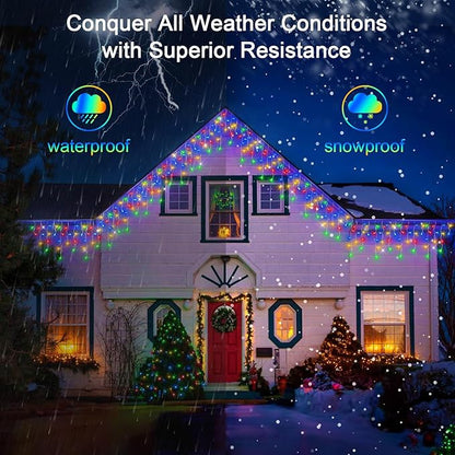 164FT 1620 LED Outdoor Christmas Lights - 360 Ice Drops, 12 Pro Modes with Timer Memory & Brightness, Waterproof Hanging Ice String Light for Holiday Wedding Garden Fence House Decor (Multicolor)