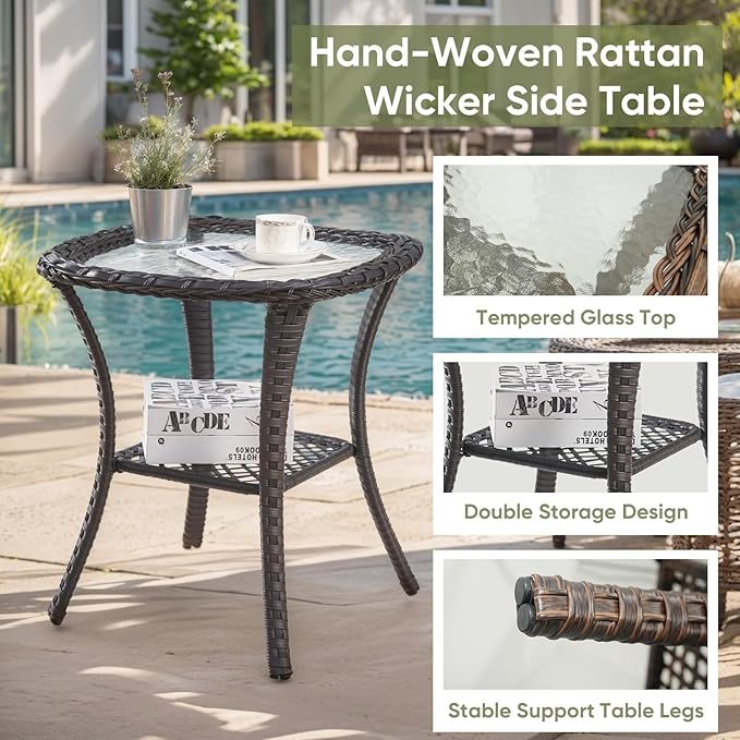 Wicker Patio Furniture-7 Pieces Rattan Patio Furniture Set Outdoor Patio Couch with Swivel Patio Chairs Ottomans and Coffee Table for Deck Poolside Backyard-Brown/Blue