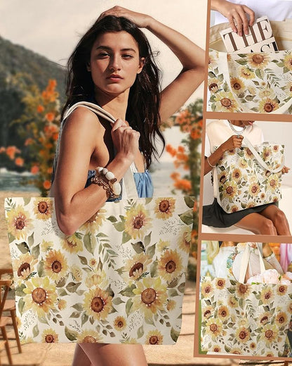 Miss Adola Large Tote Bag for Women - Canvas Tote Bag with Zipper Aesthetic Reusable Shoulder Bag for Gym, Travel, Work