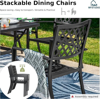 MFSTUDIO Patio Table and Chairs Set of 4, Outdoor Dining Set for 4 with Umbrella Hole, Metal Patio Furniture Set for Deck/Backyard/Poolside/Garden