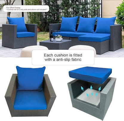 ARTPLAN Outdoor Deep Seating Cushions with Backrest Set, All-Weather Waterproof Patio Sofa Cushions for Sectionals, High-Resilience Foam Garden Furniture Cushion Cover,Navy Blue