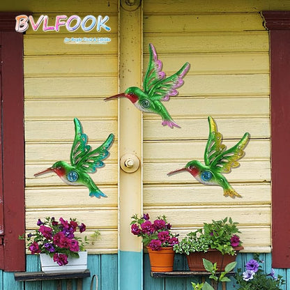 Metal Hummingbird Wall Decor, Wall Art Hanging Sculpture for Patio Fence, Set of 3, 9 Inch, Indoor Outdoor Gift for Family