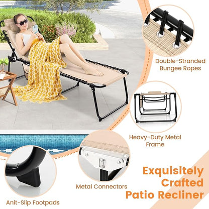 Goplus Chaise Lounge Chair Outdoor, Folding 5-Postion Beach Lounge Chair with Detachable Pillow, Side Pocket, Sunbathing Lounger, Adjustable Tanning Chair for Patio Lawn Pool Yard