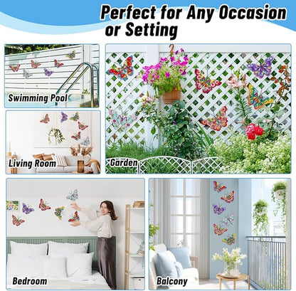 YOADEHOA 6Pcs Metal Butterfly Wall Decor, 3D Colorful Outdoor Fence Wall Art Decor, Hanging Wall Art Decoration for Garden Yard Living Room Bedroom Patio Balcon(Butterfly A)