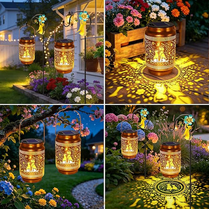 Dog Solar Lanterns Outdoor Waterproof Solar Garden Decor, Birthday Gifts for Mothers Day Women Mom Grandma, Metal Hanging Lights with Shepherd Hook for Outside Yard Patio Pathway Backyard Porch
