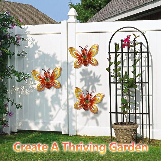 Garden Decor Clearance Metal Bee Wall Art Sculpture, Large Bee Wall Decor Fence Garden Decoration Hanging for Yard Lawn Patio Living Room Bedroom, 3 Pack, Gift for Family