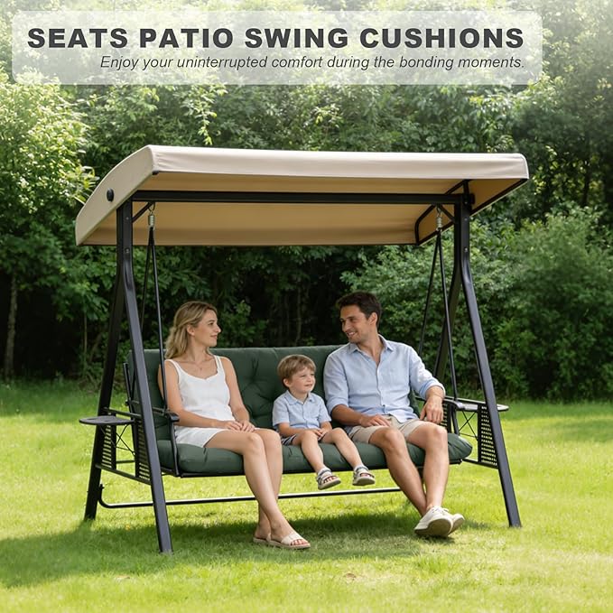 Porch Swing Cushions,Outdoor Cushions 3 Seater Replacement with Backrest, Waterproof Thickened Bench Cushion with Ties for Porch, Patio,Outdoor, Backyard and Garden (Dark Green 60 * 40 in)