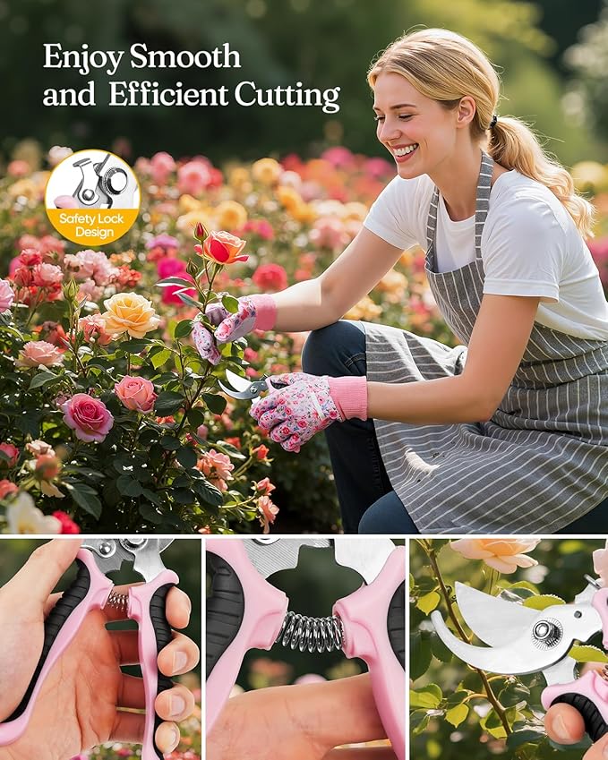 12-Piece Womens Gardening Tools Gift Set, Rust-Proof & Heavy-Duty Garden Tools with Durable Carrying Case, Fashionable & Thoughtful Gardening Gifts for Women&Men (Pink)
