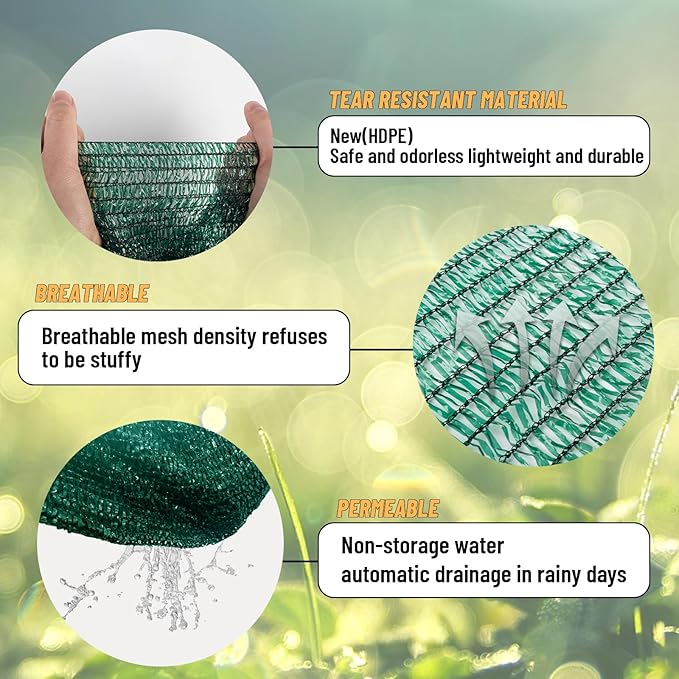 Cool Area 55% 8x12ft Sunblock Shade Cloth Cover Mesh UV Resistant Net for Garden Flower Plant Greenhouse, Dark Green