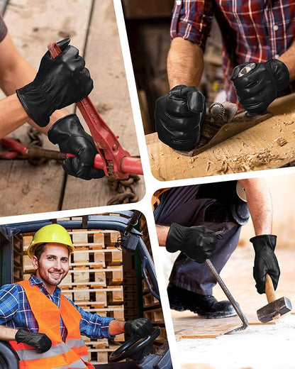 OZERO Leather Garden Gloves: Soft Breathable Mens Deerskin Gloves for Driving, Motorcycle, Horse Riding - Flexible Grip for Working Gardening Yardwork Ranch Farming Hunting for Men & Women (Black,S)