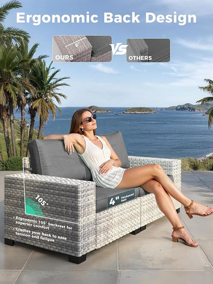 9 Piece Outdoor Wicker Rattan Sectional Sofa Set with Swivel Chairs, 7-Seats Conversation Set with 4" Thickened Cushions & Coffee Table, All-Weather PE Rattan for Garden, Backyard, Porch, Black