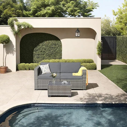 3-Piece Outdoor Patio Sectional Set, Durable Rattan Couch, Waterproof Sofa for Your Villa, Balcony, Porch, Backyard, Deck, Grey