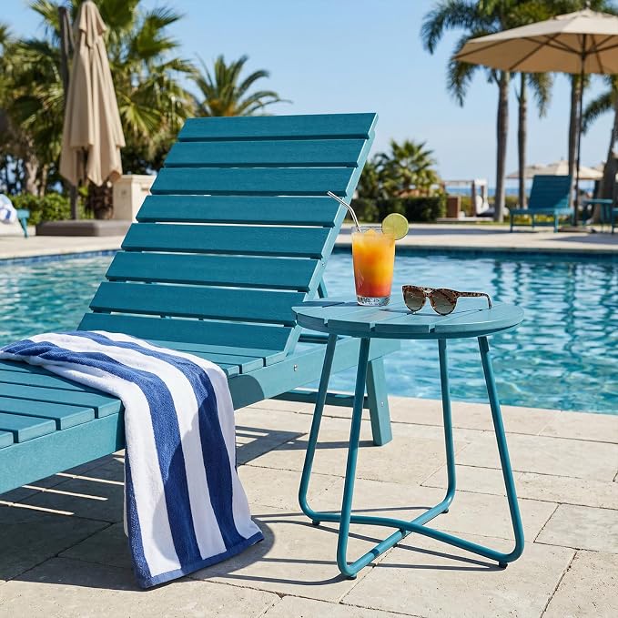 danpinera Outdoor Side Tables, HDPS Patio Table with Metal Legs, 18 Inch Outdoor Small Round Table for Garden, Backyard, Porch, Deck, Balcony, Poolside, Navy Blue