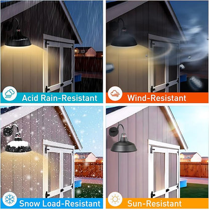 12.4" Dome Gooseneck Barn Light, Outdoor Anti-Rust&Waterproof Farmhouse Wall Sconce, Outdoor Wall Lanterns for Porch/Patio, E26 Base 100W Max(Black 2-Pack Motion Sensor Outdoor Lights)
