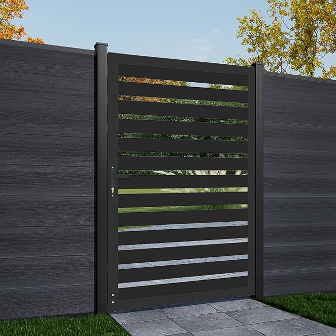 6ft x 4ft Aluminum Alloy Privacy Gate - Outdoor Metal Garden Gate with Lockable Knob,Semi-Open Security Gate, Design for Patio, Yard & Backyard, Easy Installation Without Posts